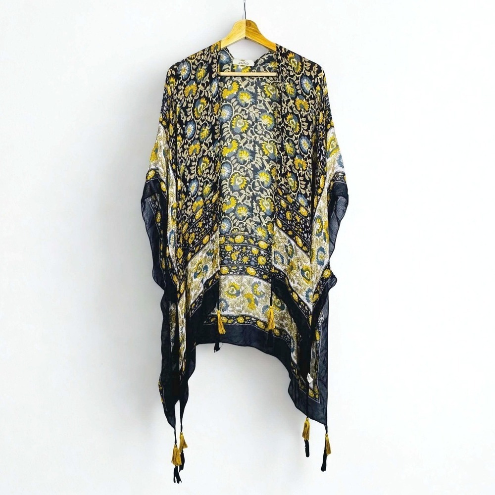 Bob Timberlake Kimono Duster Floral Paisley Tassel Trim Festival Boho Gauzy 1 Sz